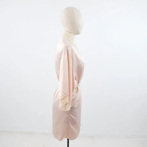 SOLD Luxury S Robe Satin Lace Kimono Pink Hollywood Glam Wedding Bridal Gift - Picture 5 of 10